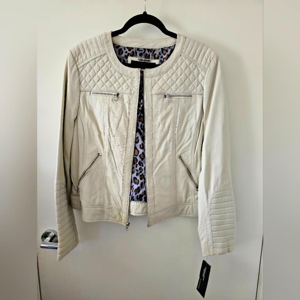 NWT cream leather jacket XL